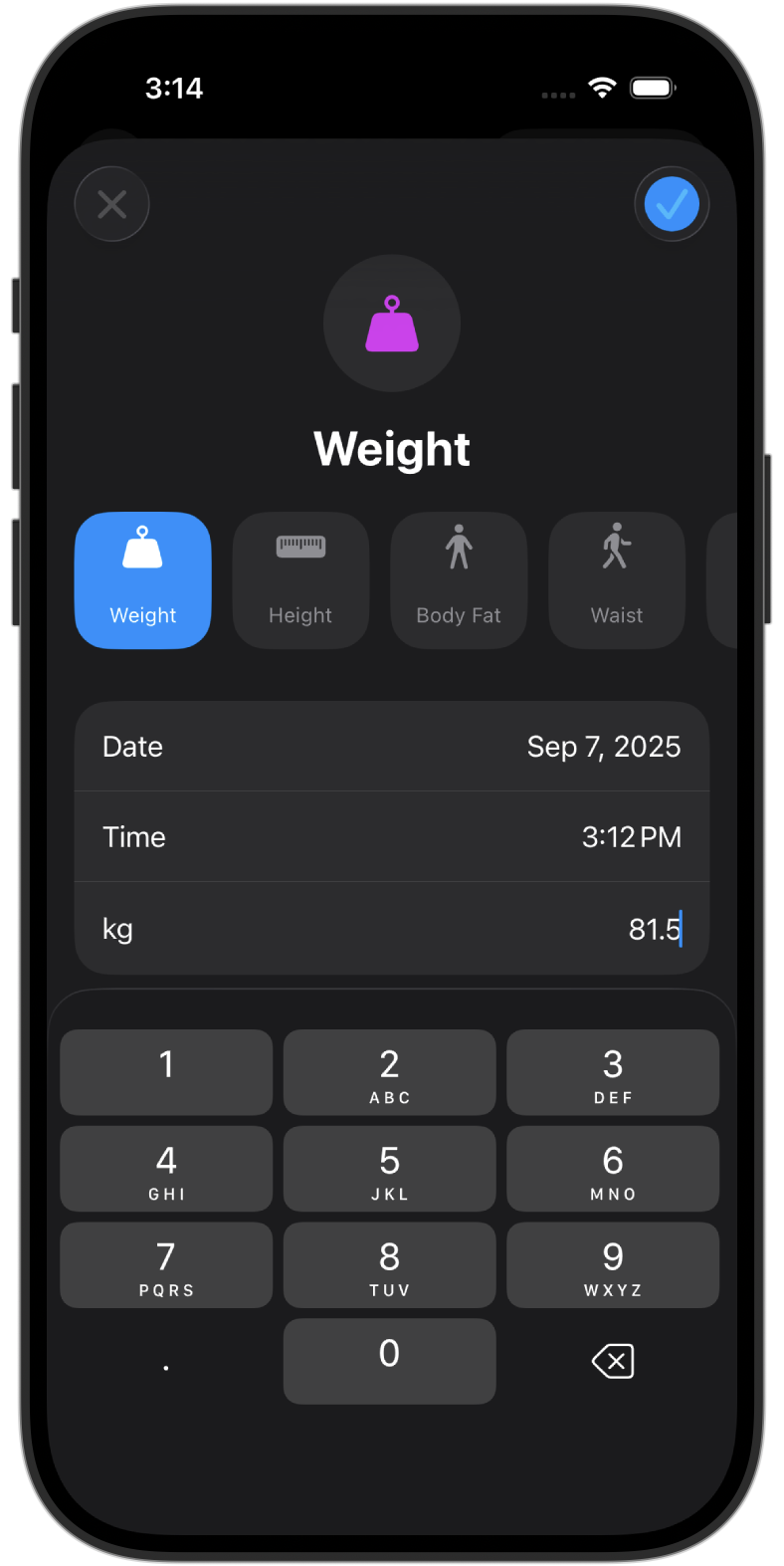 Easy measurement entry with Apple Health sync